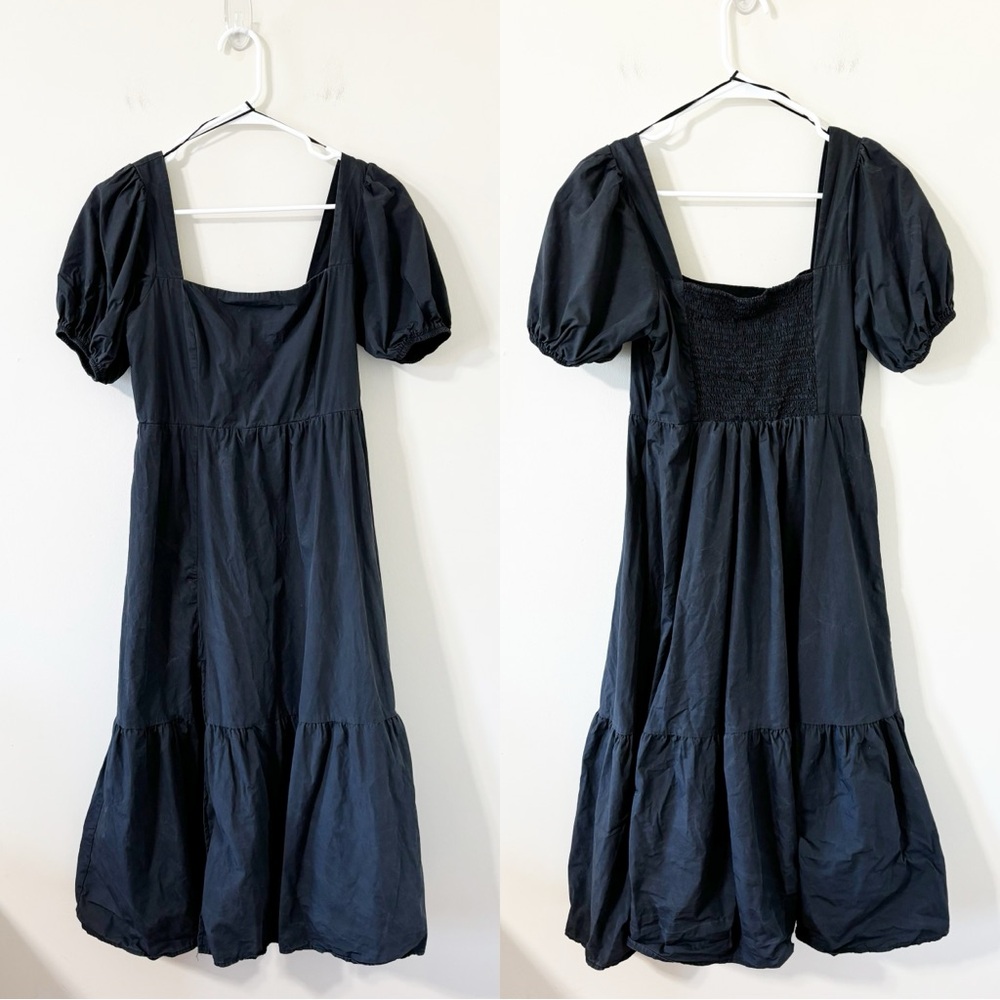 ASTR THE LABEL Tiered Poplin Square Neck Black Midi Dress Size Medium - Picture 2 of 10